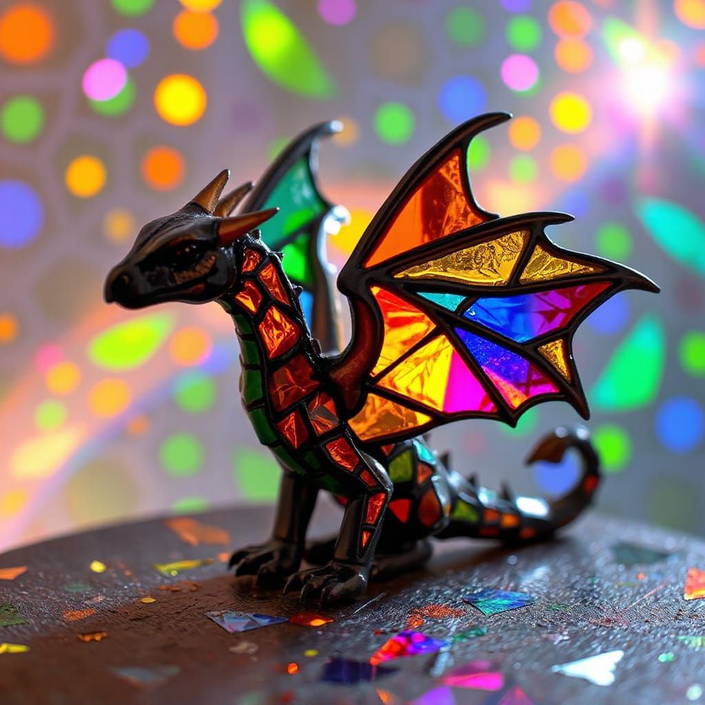 Stained Glass Dragon with Prism Wings and Rainbow