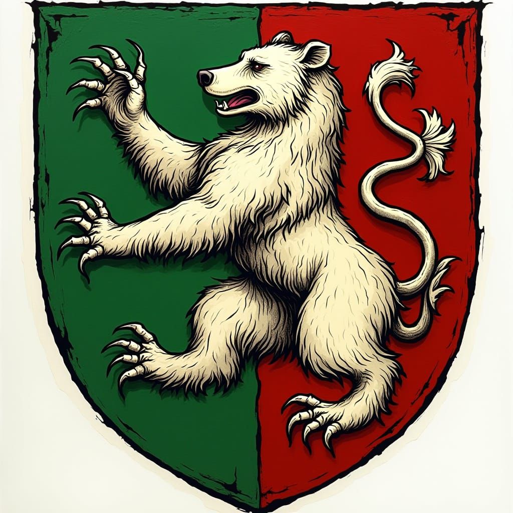 Medieval Heraldic Sigil with Emerald Bear in Dramatic Style