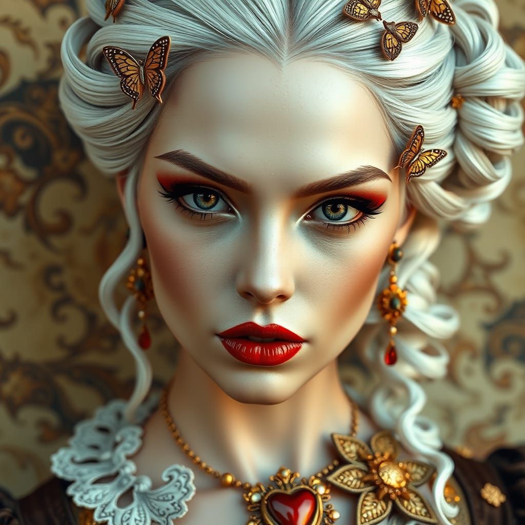 Baroque Goddess with Golden Filigree Mask in Digital Art