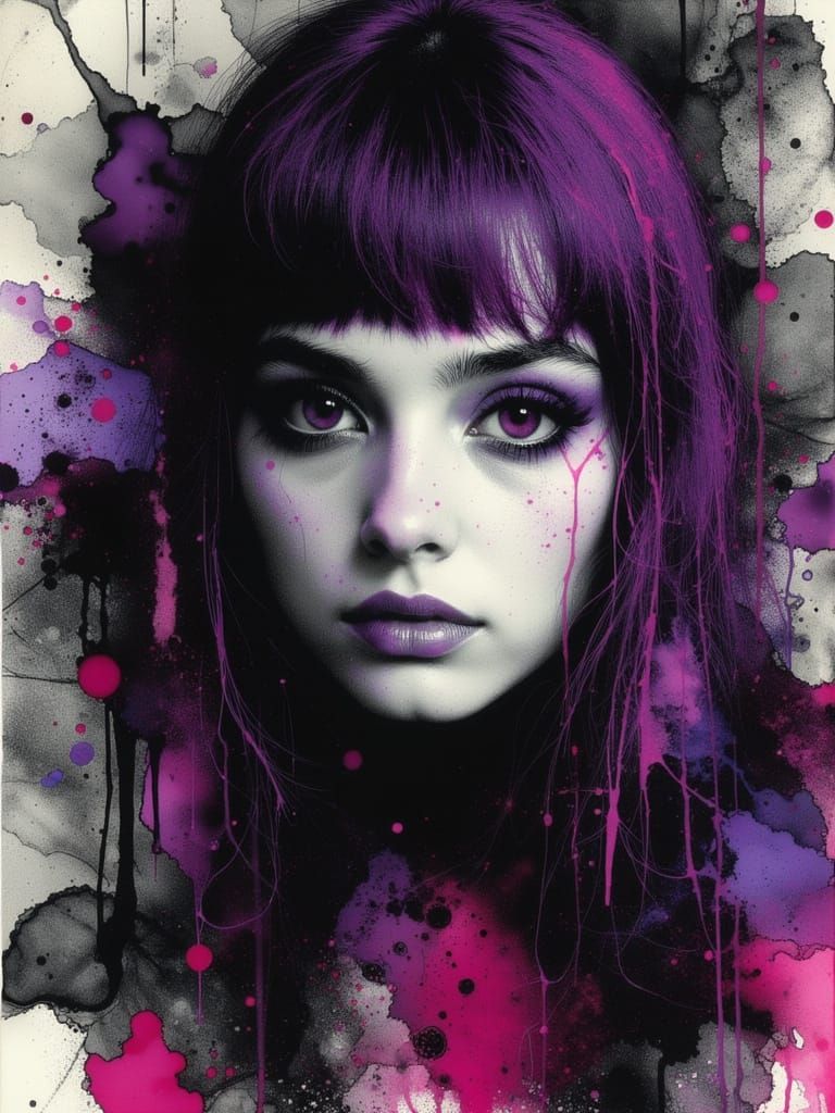 Gothic Neon Grunge Portrait of a Purple-Haired Woman