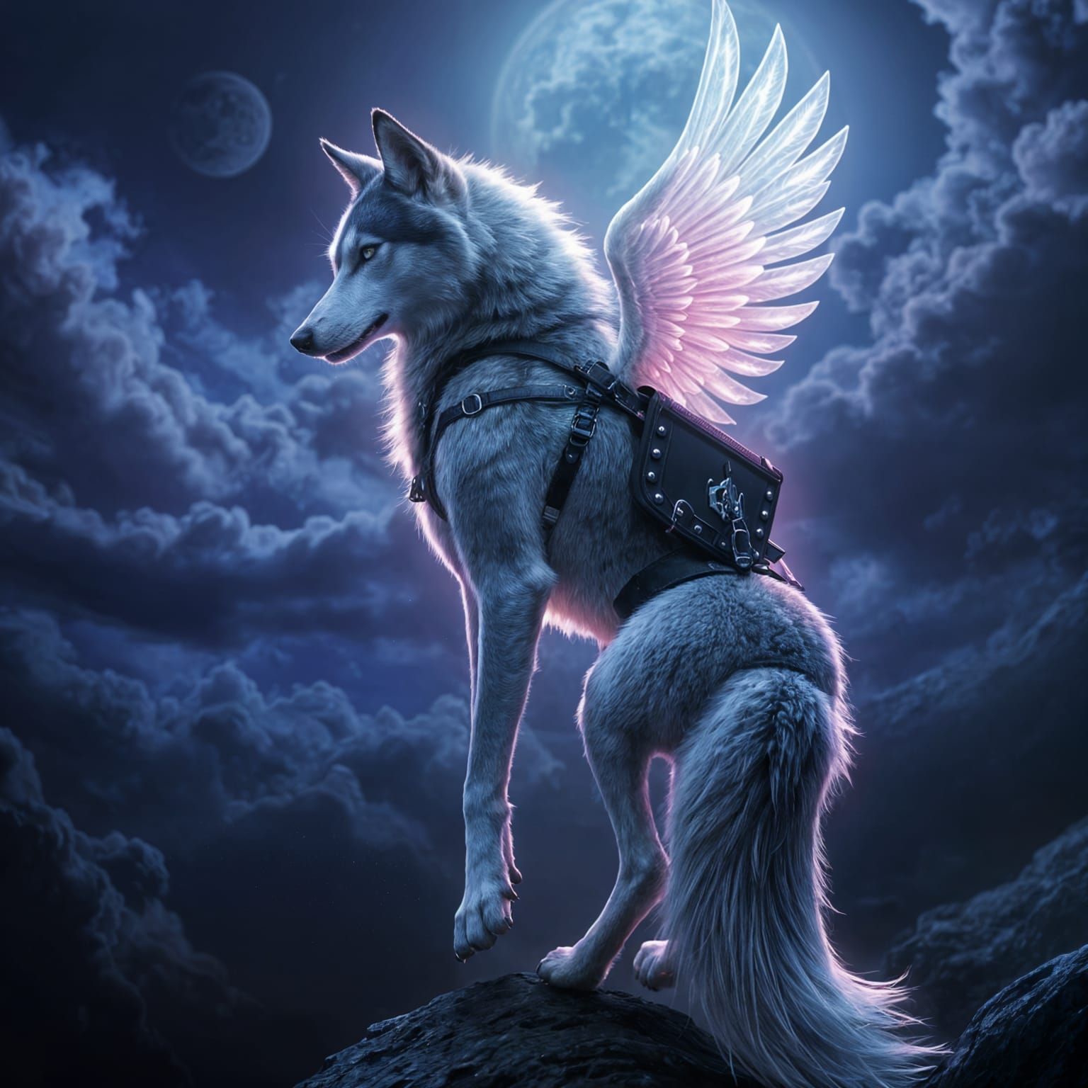 Ethereal Female Husky Wolf with Supernatural Wings