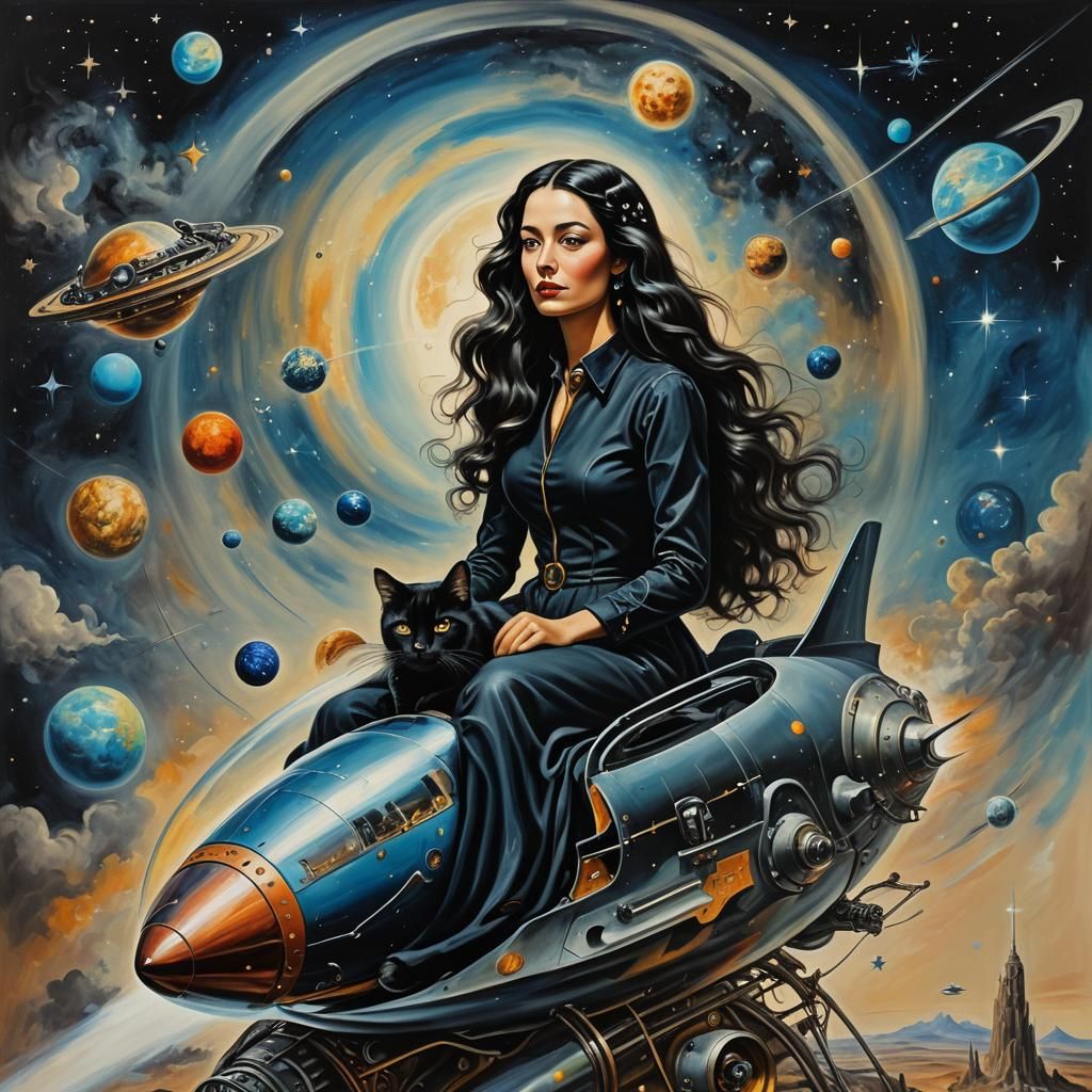 Surreal Space Travel with Cat, Salvador Dali Style