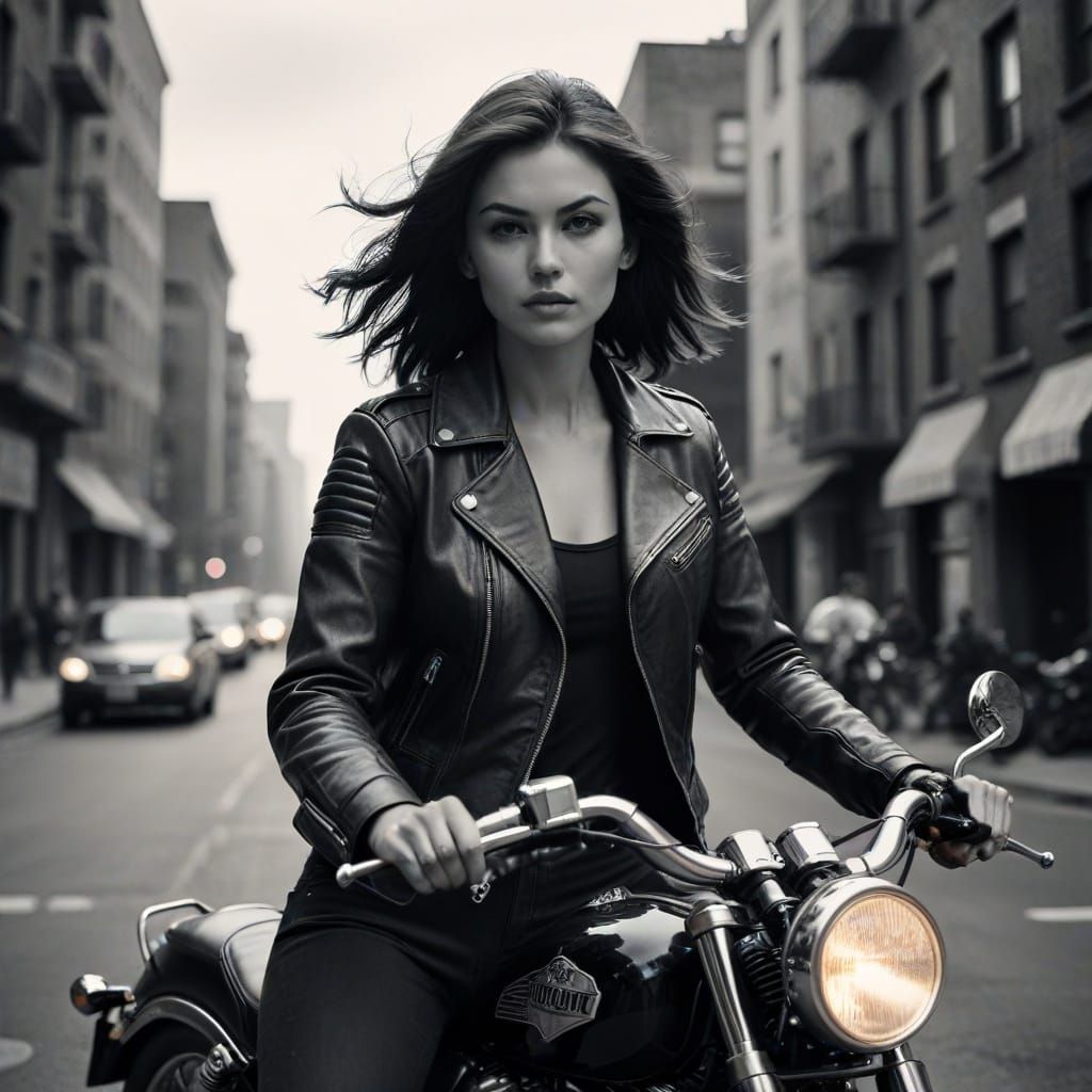 Elegant Lady Biker in Film Noir Style