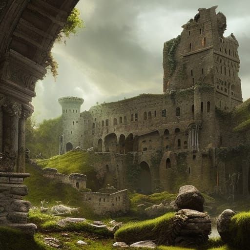 Dramatic Castle Ruins in Digital Matte Painting