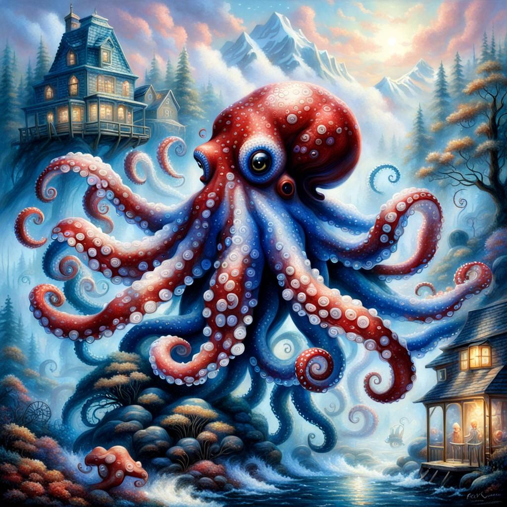 Patriotic Octopus in Ethereal Fantasy Style
