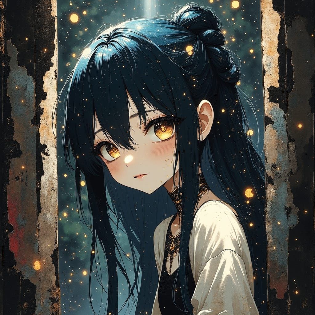 80s Anime Style Portrait of Frail Young Girl