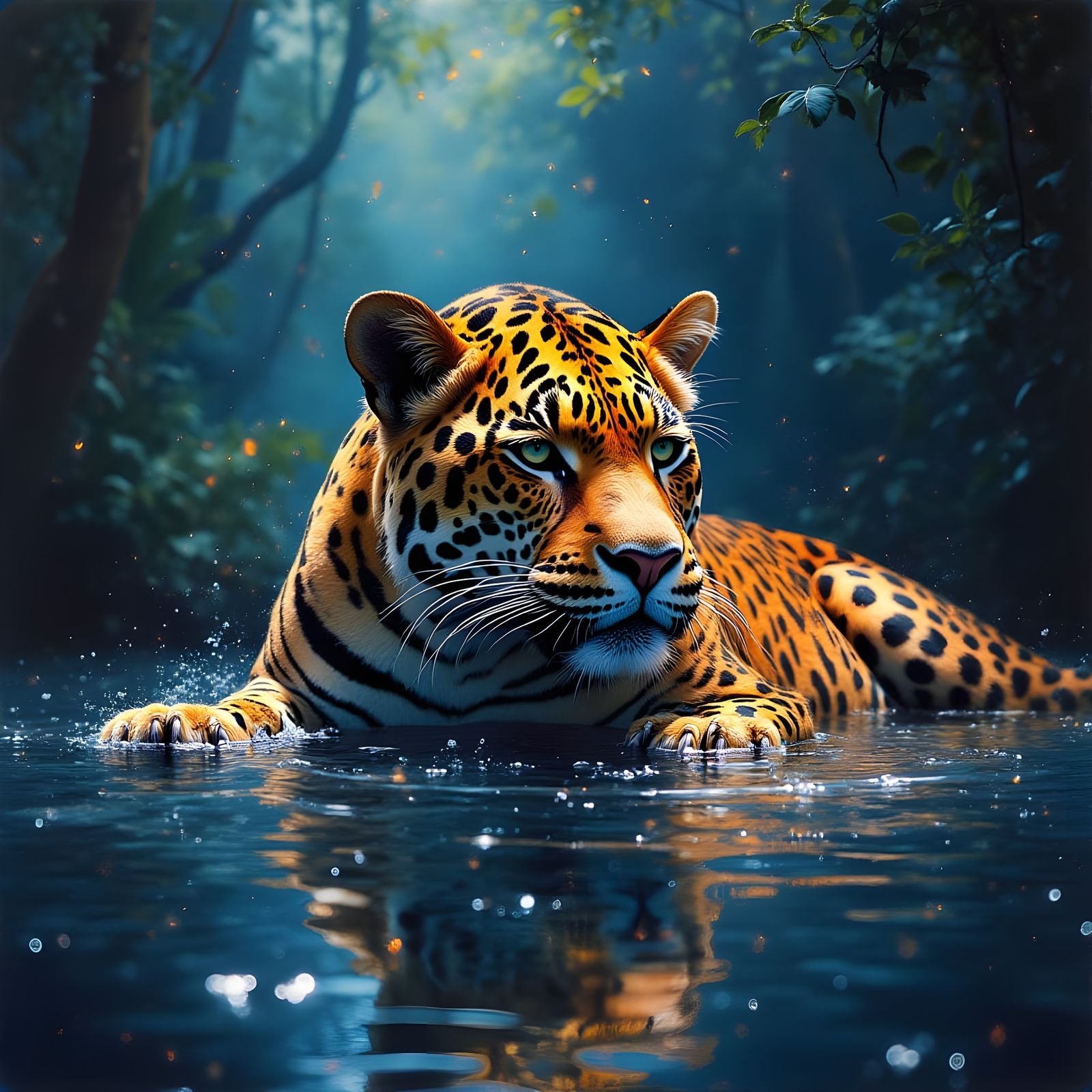 Jaguar Soaking in Jungle, Spray Paint Art