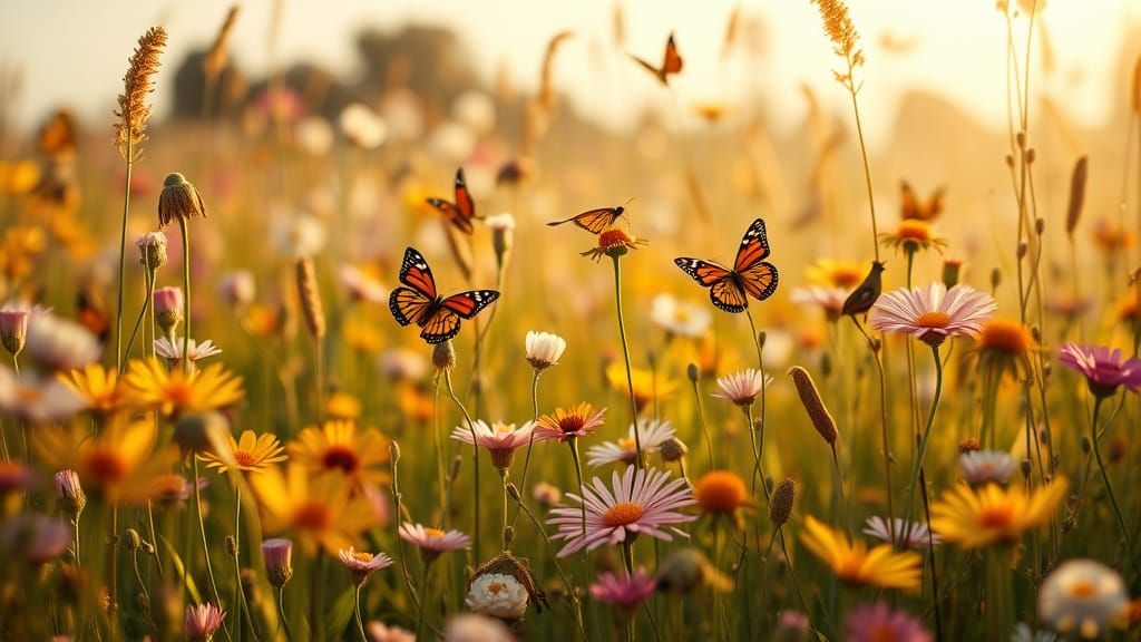 Felt Wildflower Meadow: Hyperrealistic Summer Afternoon