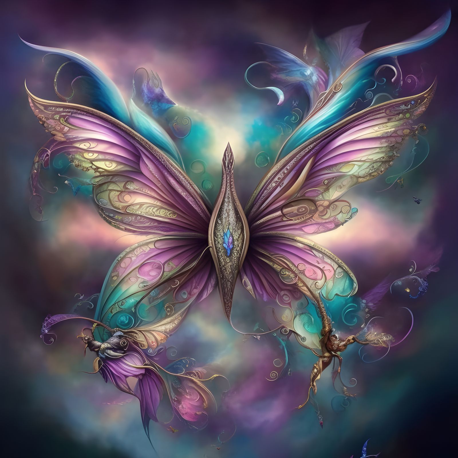 Psychedelic Neon Butterfly: Intricate Vector Art Illustratio...