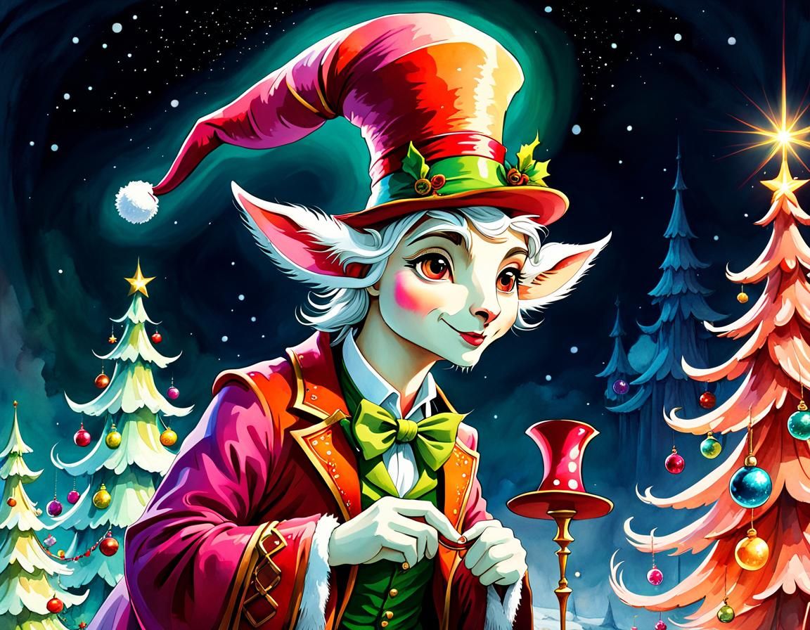 Whimsical, abstract Christmas elf