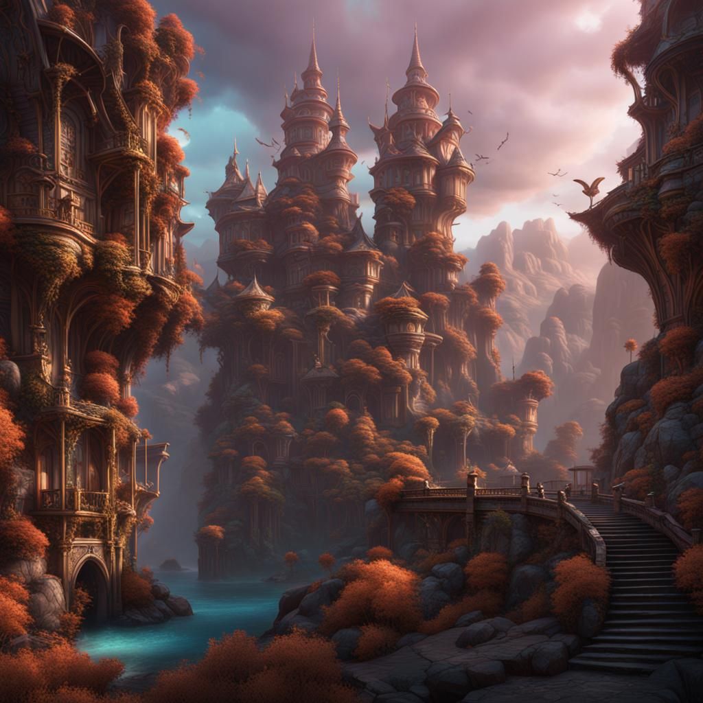 Fantastical Castle Concept Art in Detailed Matte Painting