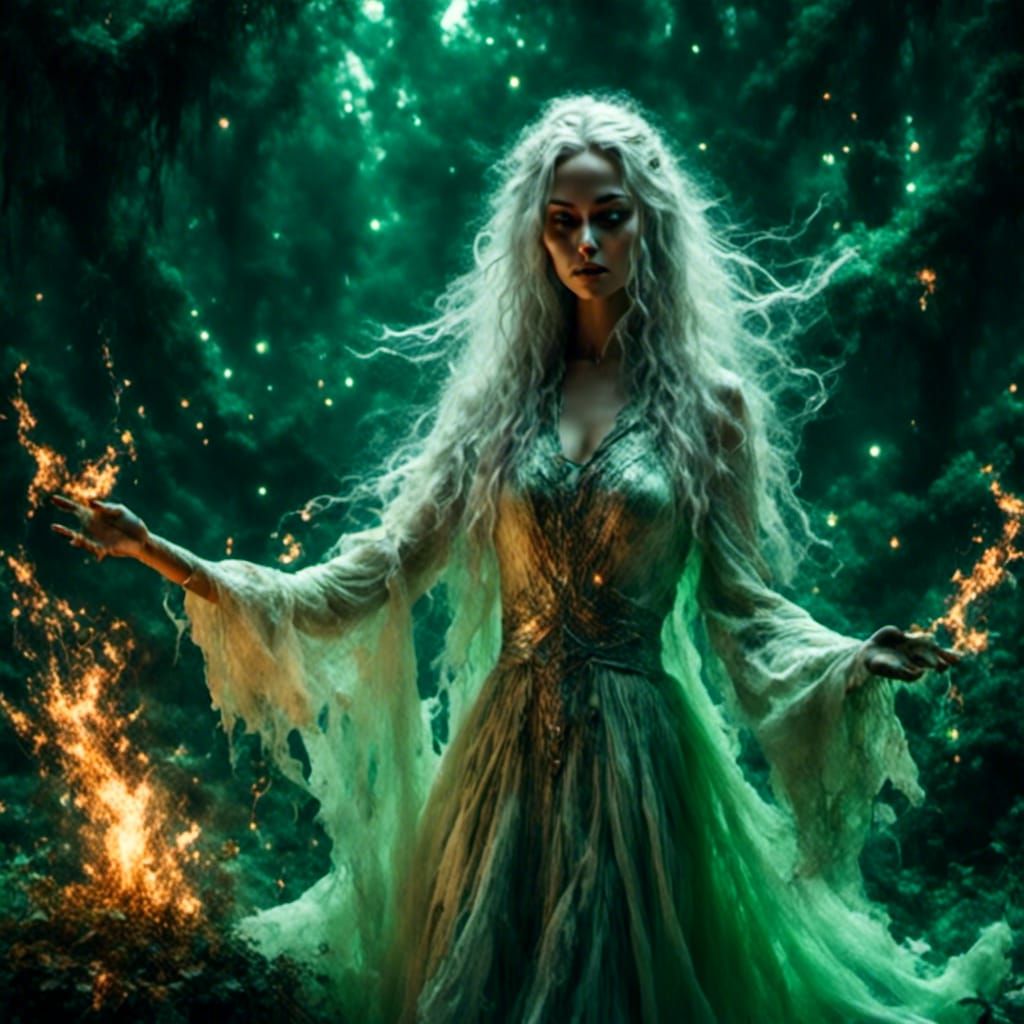 Beautiful Witch with Magic Flame as Digital Art