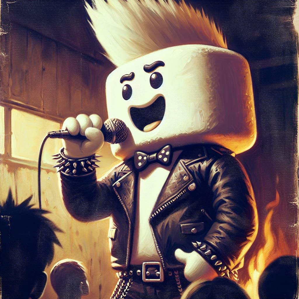 Punk Marshmallow Singer in Oil Painting Style