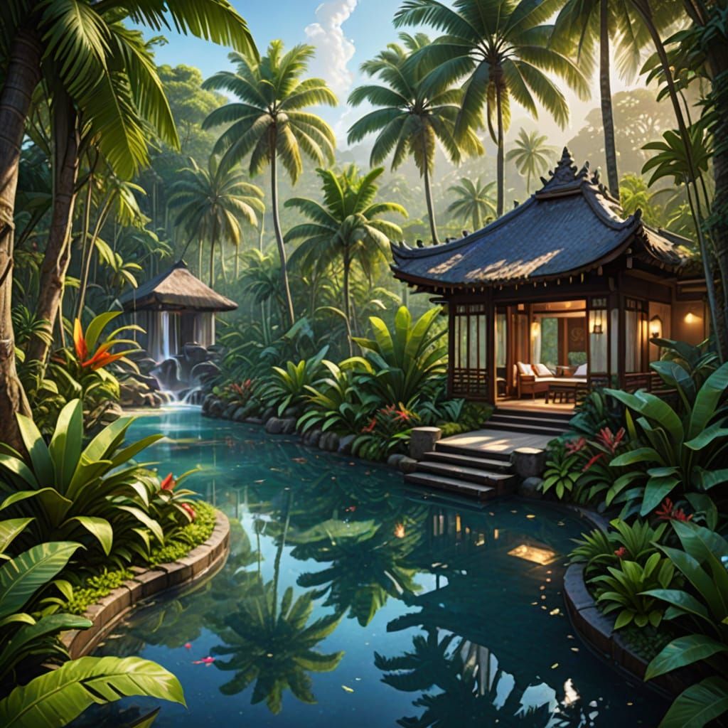 Tranquil Tropical Oasis Spa Resort Concept Art