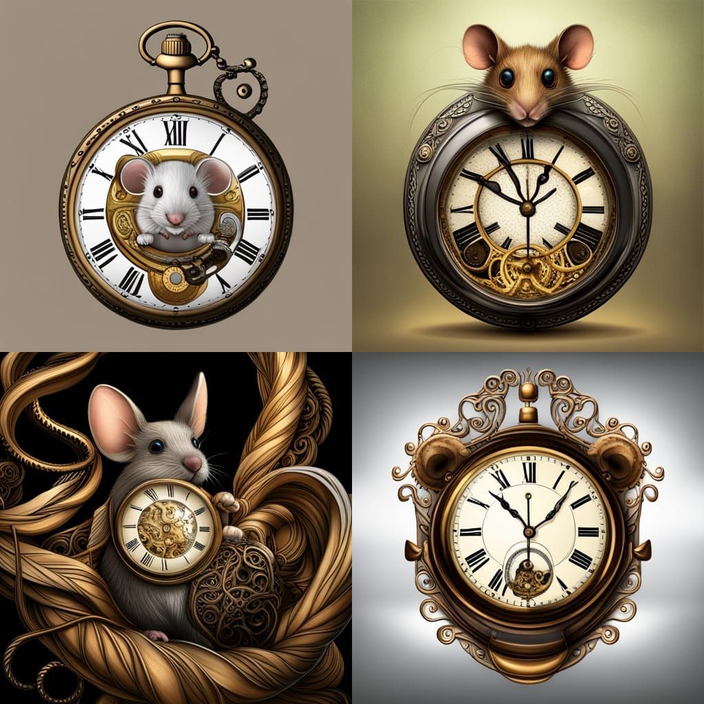 Cute Mouse with Pocket Watch in Detailed Gold Filigree