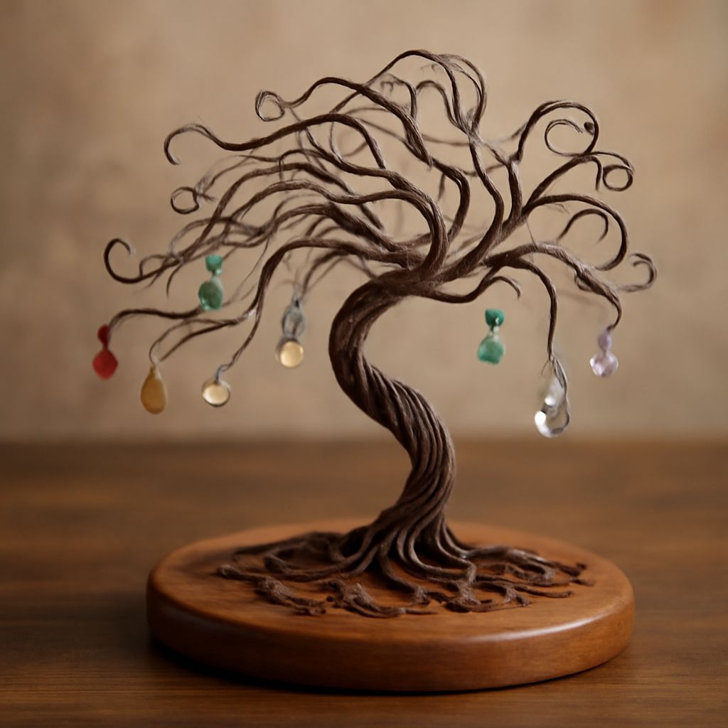 Dancing Wire Tree Sculpture with Glass Beads