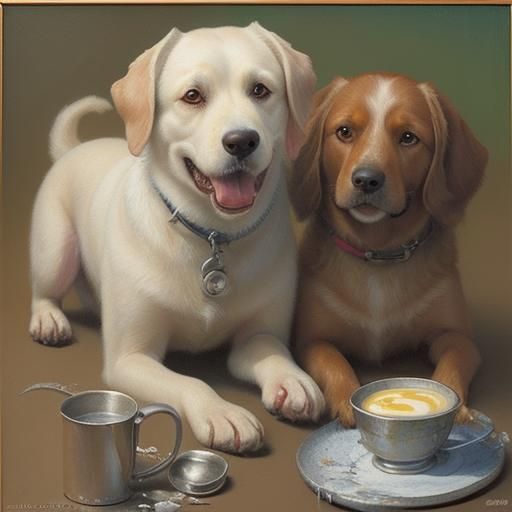 Dog and Custard: An Oil Painting