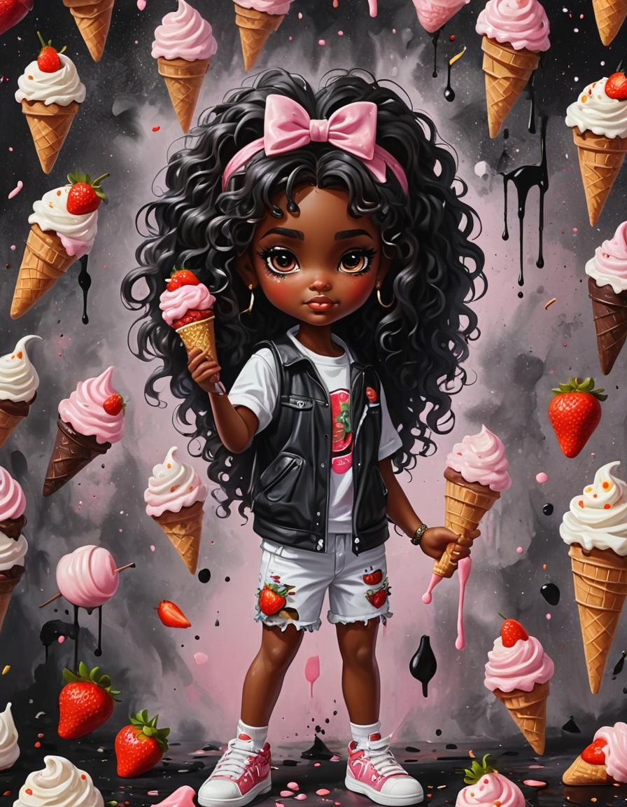 Bratz Girl with Ice Cream in Airbrush Oil Painting