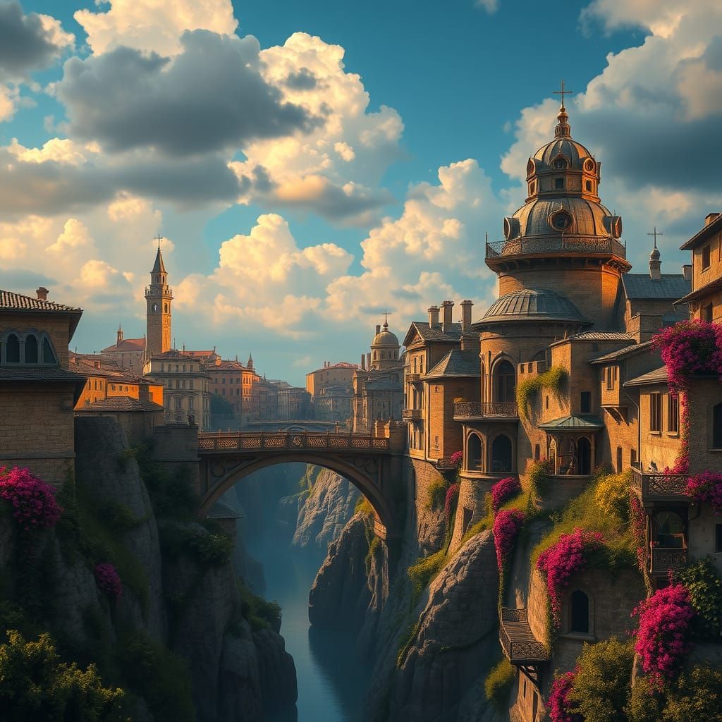 Golden Italian Cityscape in Dreamlike Atmosphere