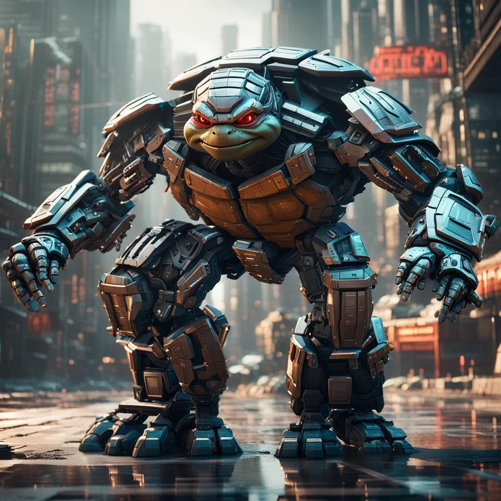 Ninja Turtles with Intricate Mech Details in Sci-Fi Style