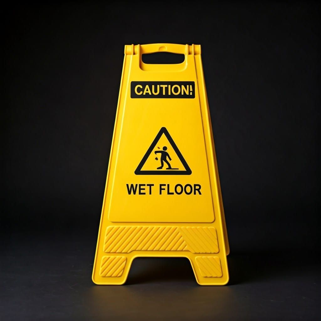 Yellow Wet Floor Sign in Professional Photography Style