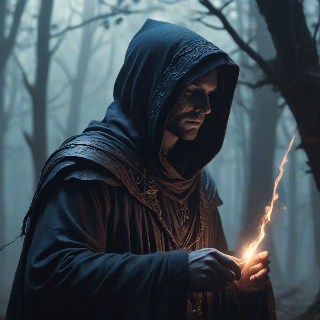 Ominous Spellcaster in Dark Fantasy Forest