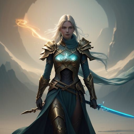 Fantasy Sword with Elemental Forces in Soft, Ethereal Glow