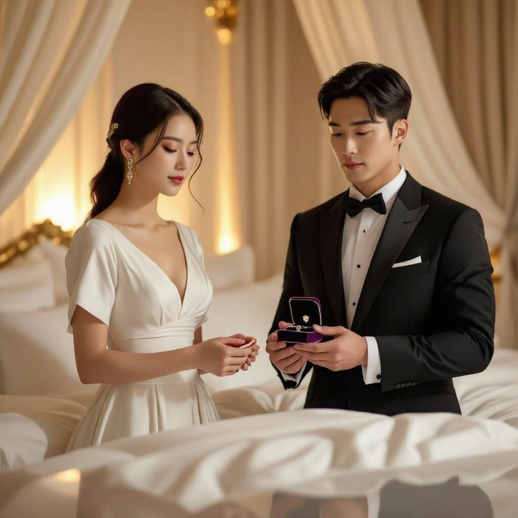 Dramatic Marriage Proposal in Luxurious Bedroom