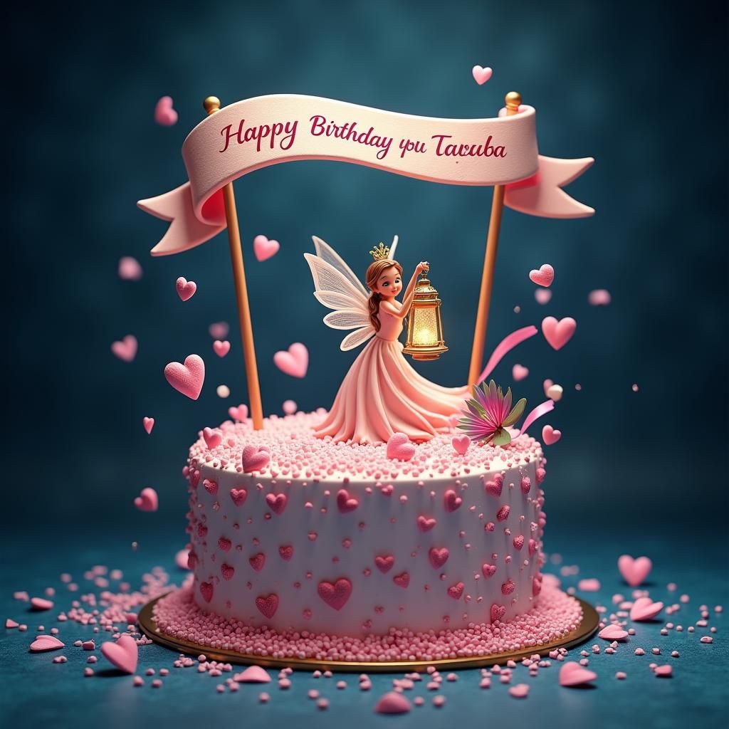 Whimsical Birthday Cake with Fairy in Digital Art