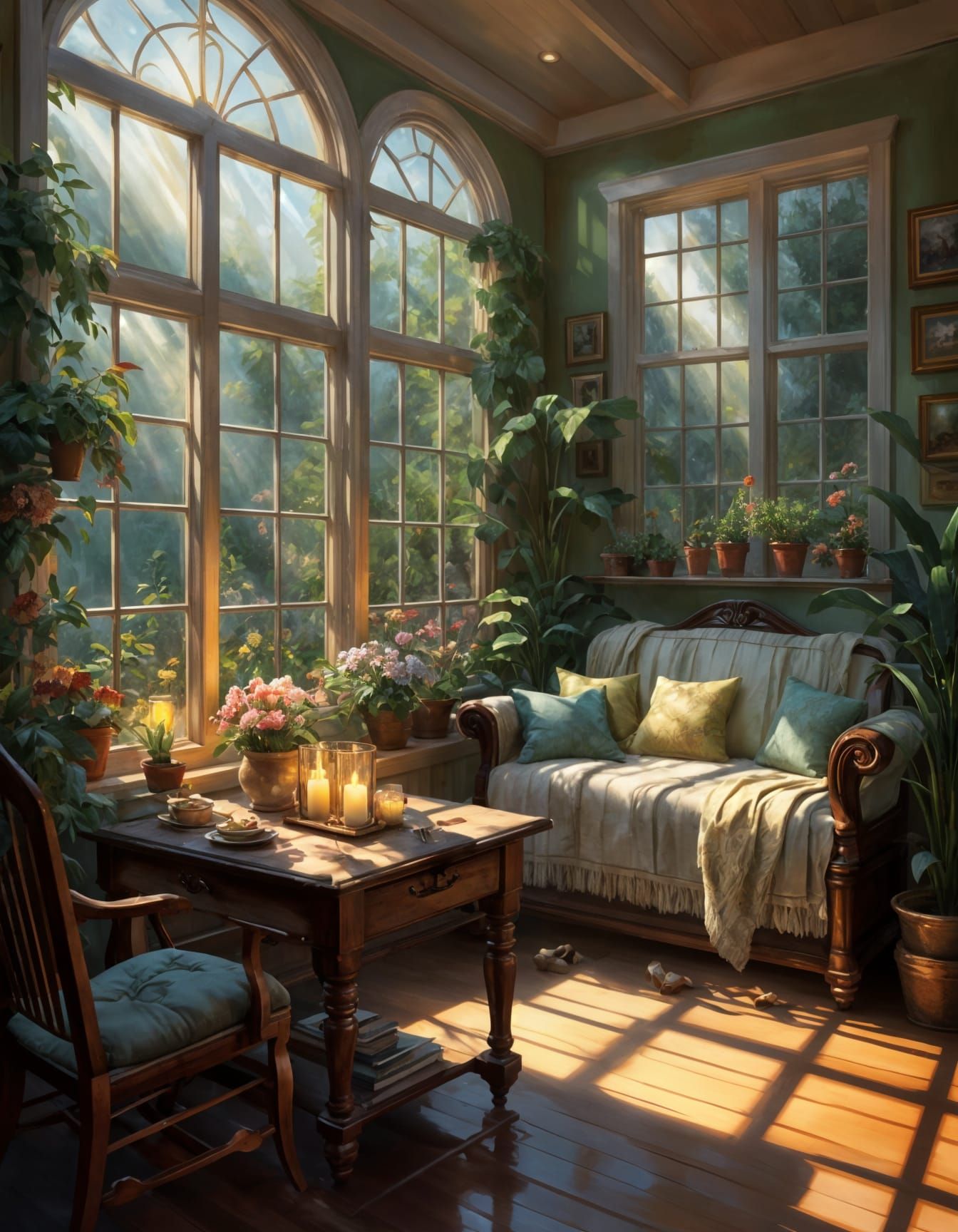 Cozy Cottage Sunroom Oil Painting