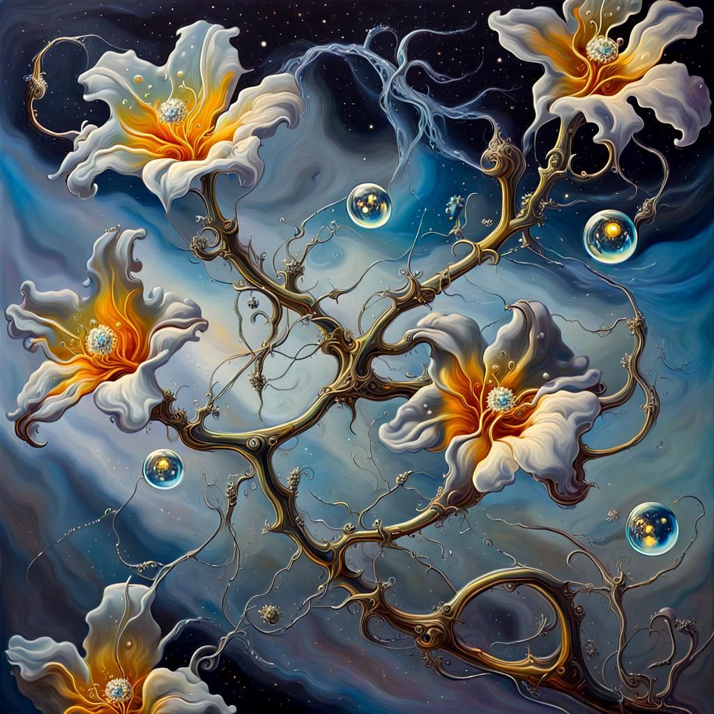 Cosmic Diamond Flowers in Surrealist Style