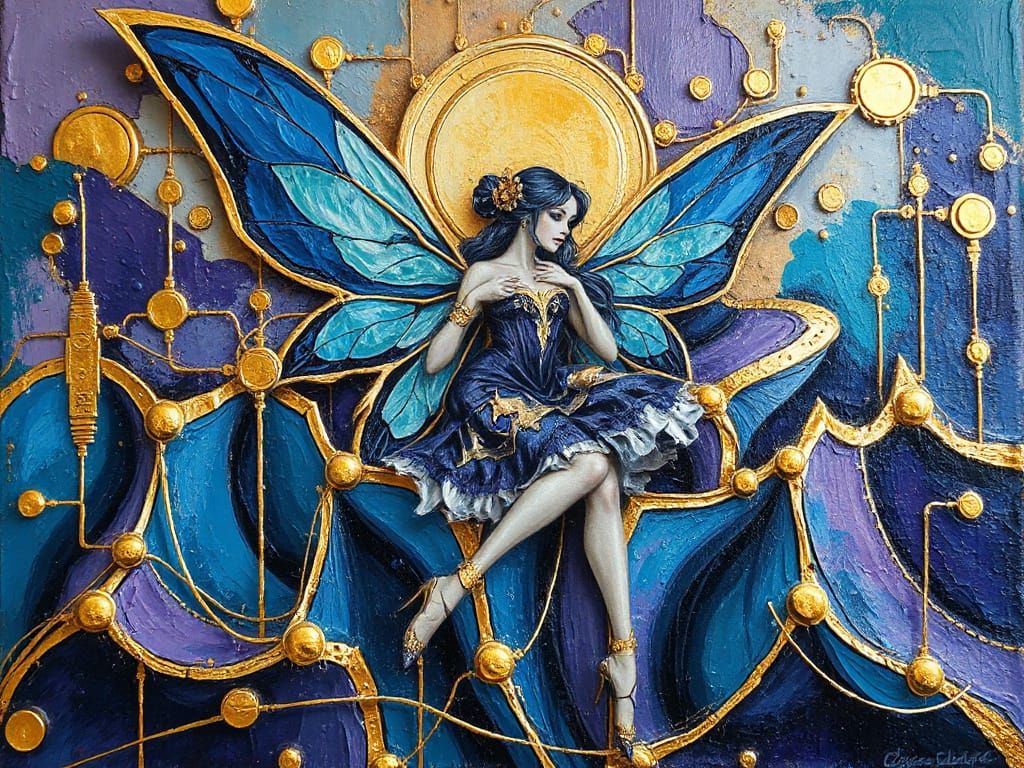 Steampunk Fairy in Impasto Acrylic Painting Style