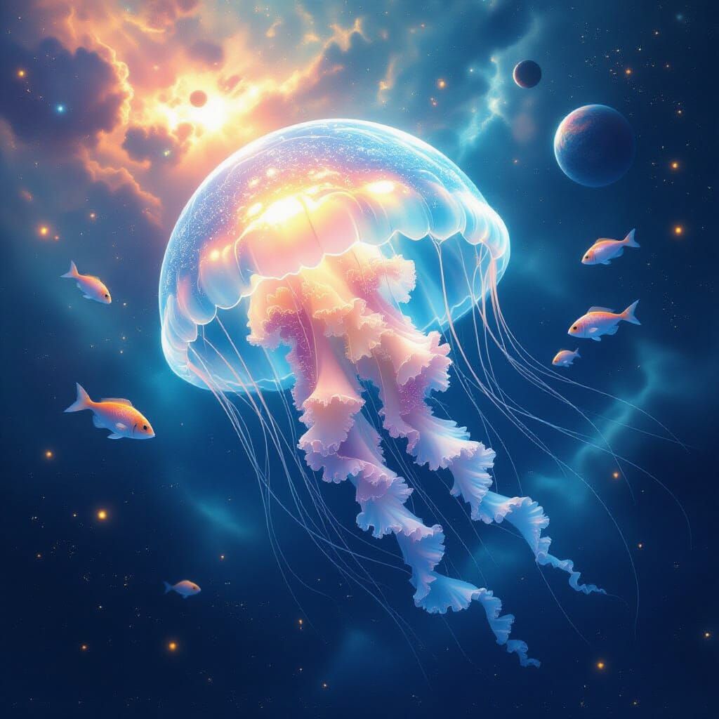 Celestial Jellyfish Drifting Through Nebula Ocean