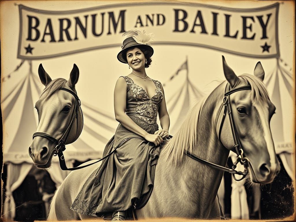 Vintage Circus Portrait of Woman on Horse