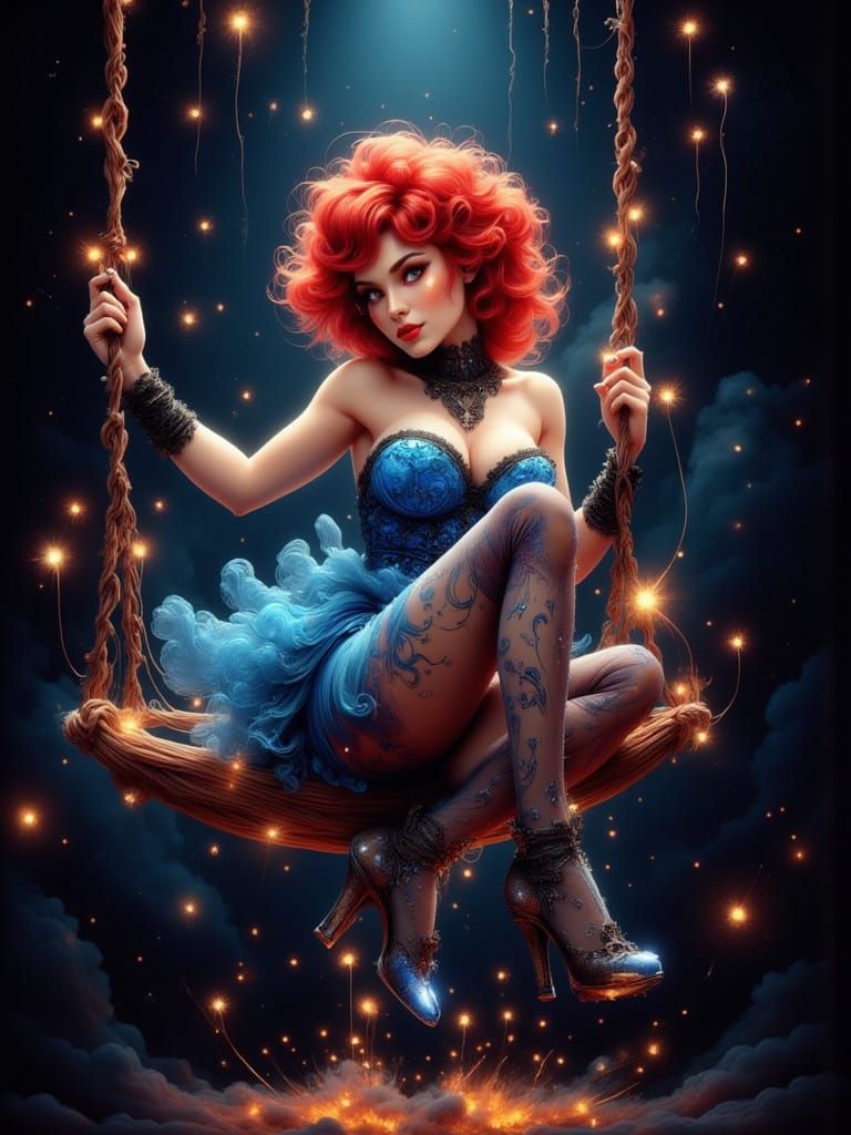 Woman on Trapeze in Cartoon Illustration Style