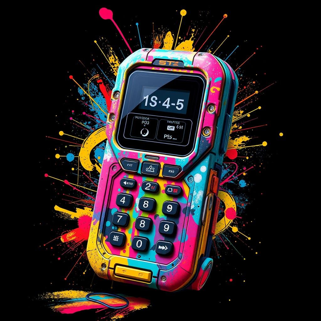 Futuristic Phone with Graffiti and Street Art