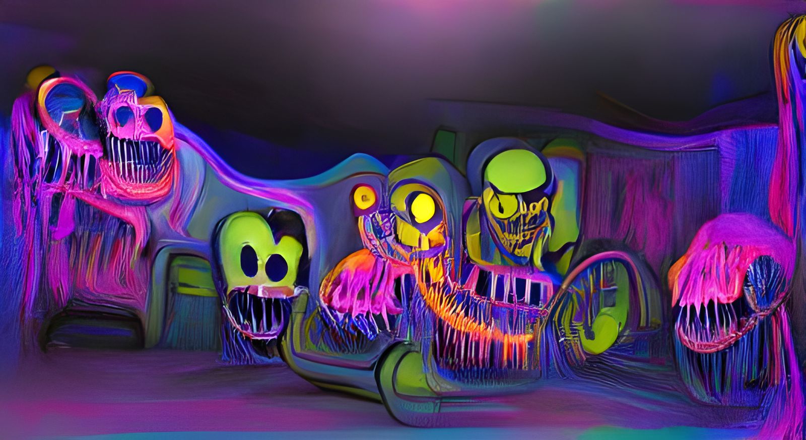 Glow-in-the-Dark Skeletons in Dark Ride Art