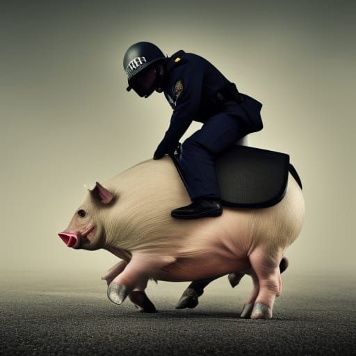 UK Policeman Rides Flying Pig Portrait
