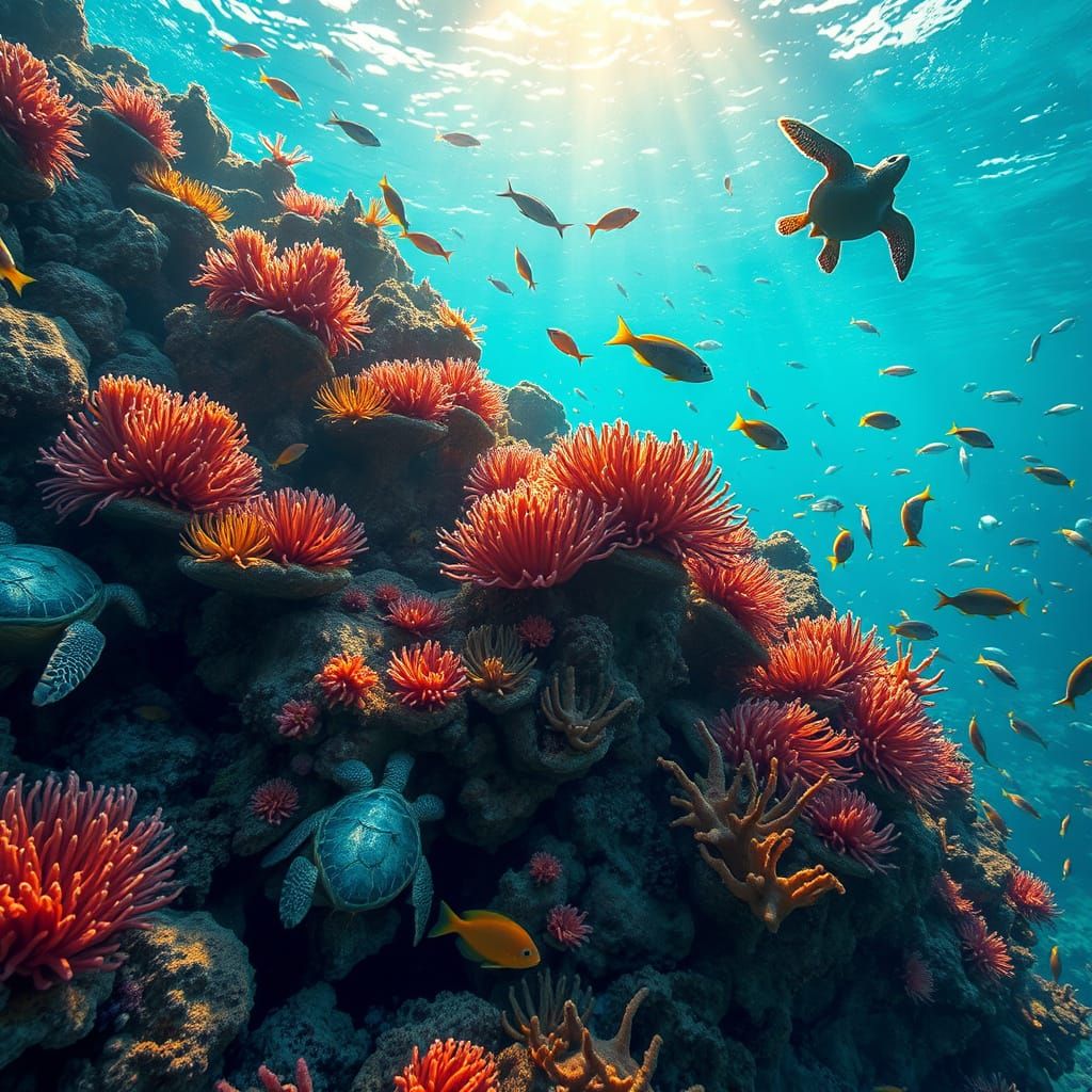 Lively Coral Reef Ecosystem in Photorealistic Style