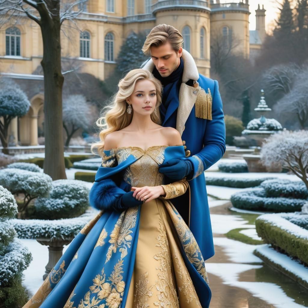 Man Offers Coat to Woman in Winter Garden