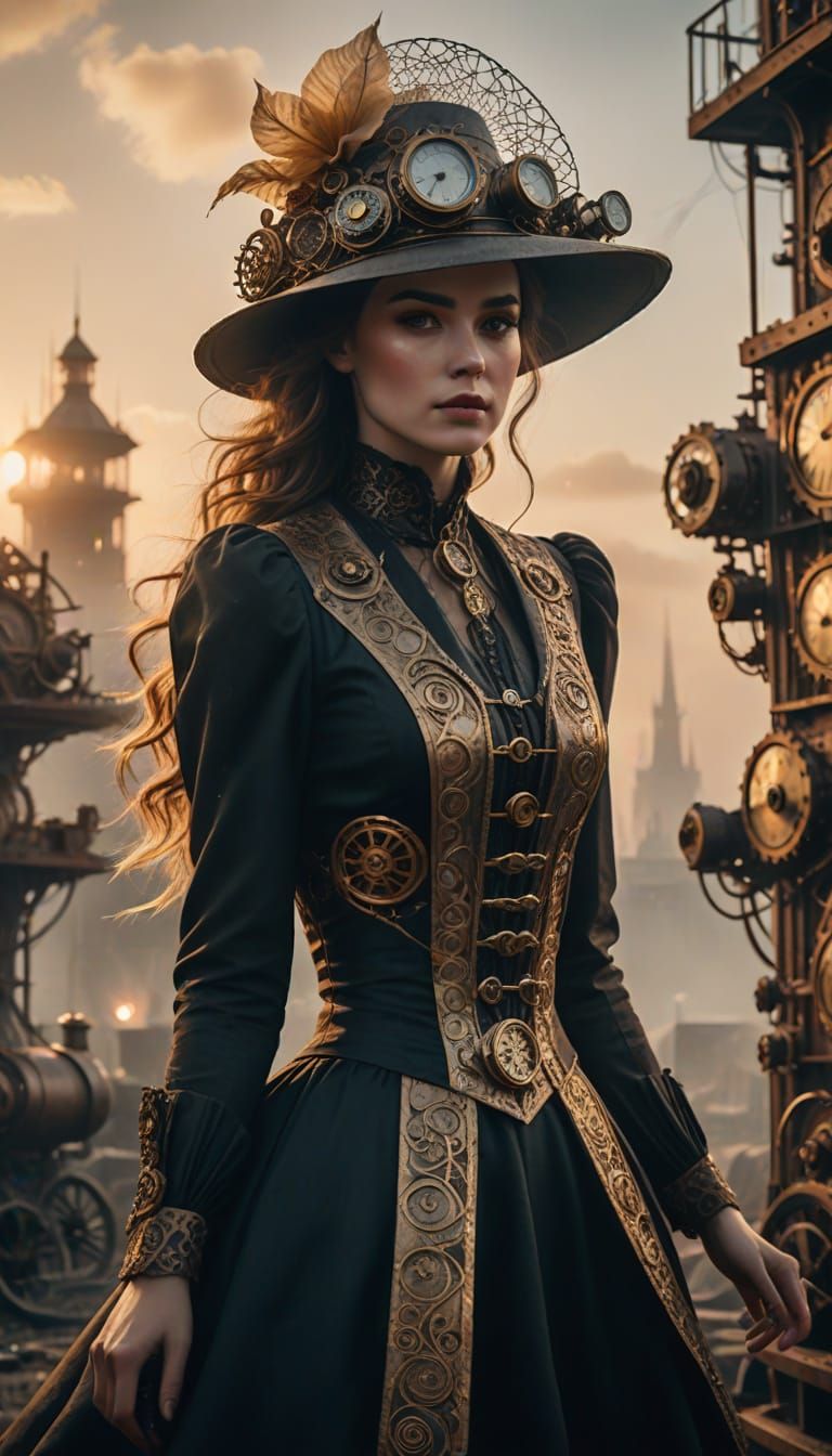 Elegant Young Woman in Sunset Breeze