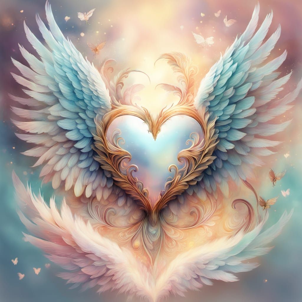 Angel Heart with Wings in Pastel Watercolor Style