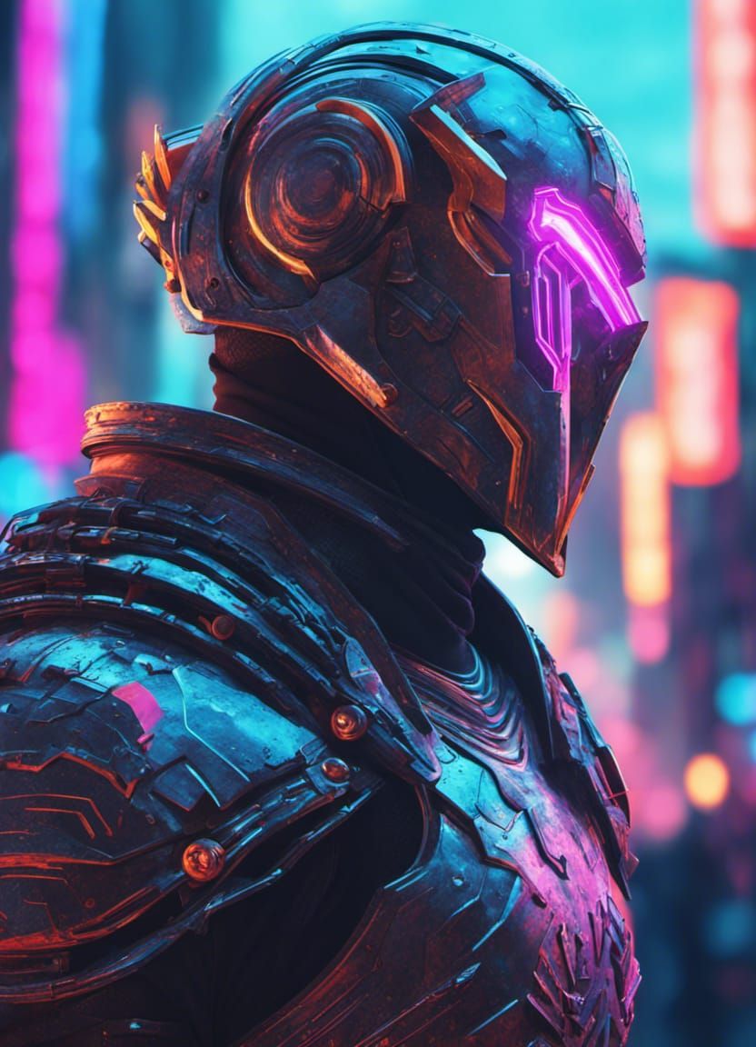 Cyberpunk Knight in Futuristic Medieval Armor