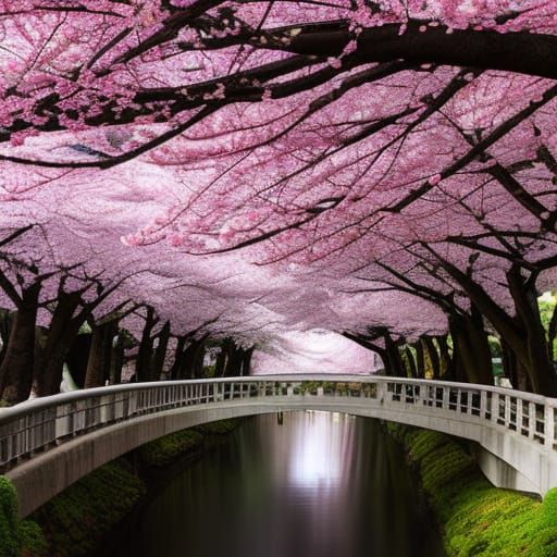 Samurai Woman Under Cherry Blossoms in HDR