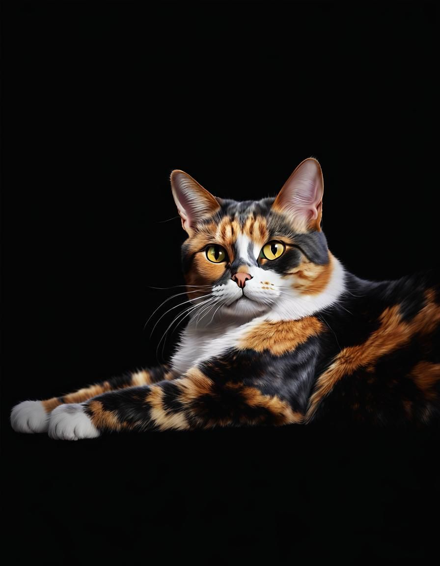 Realistic Calico Cat Portrait in Macro Photography