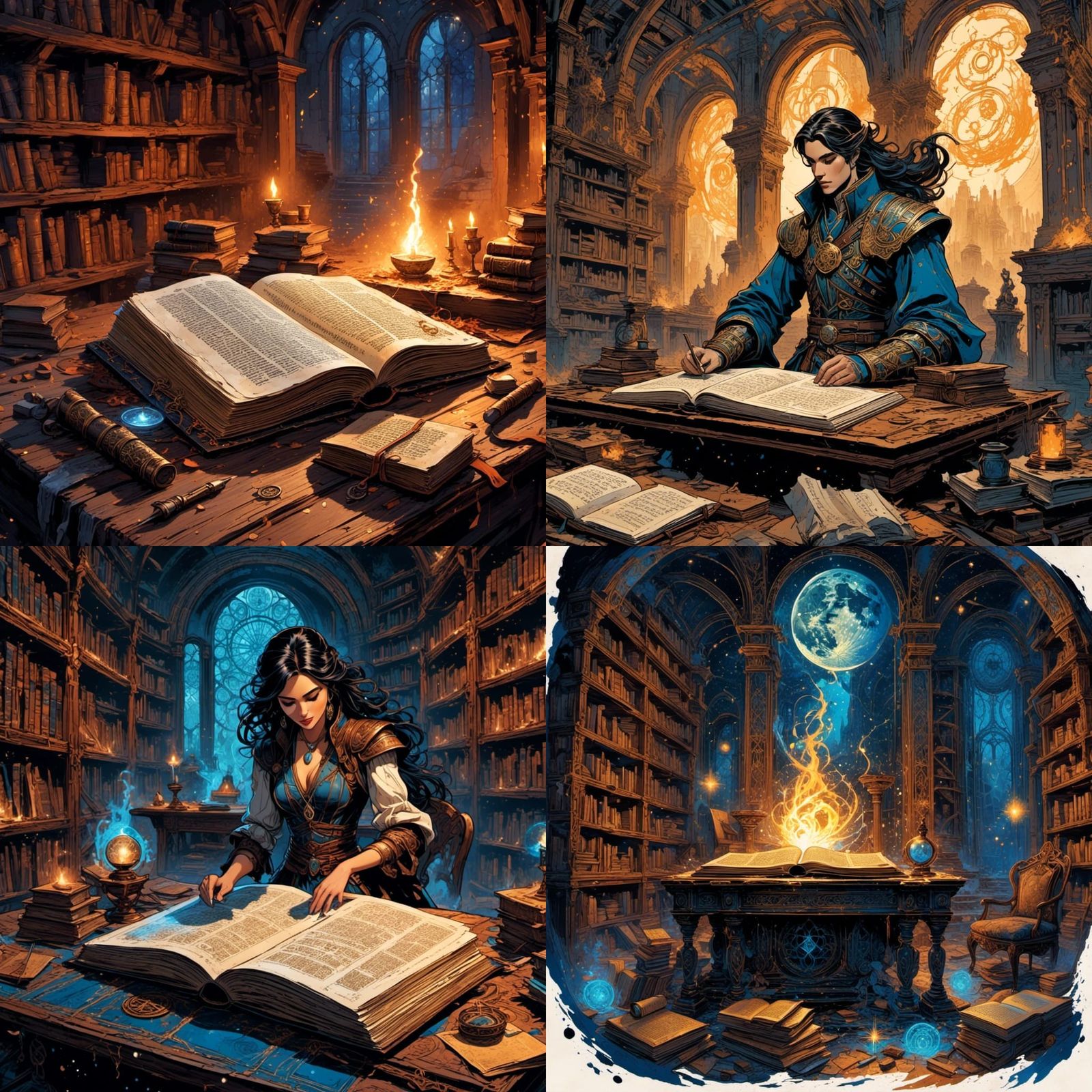 Magical Tome in Vacant Library, Fantasy Illustration