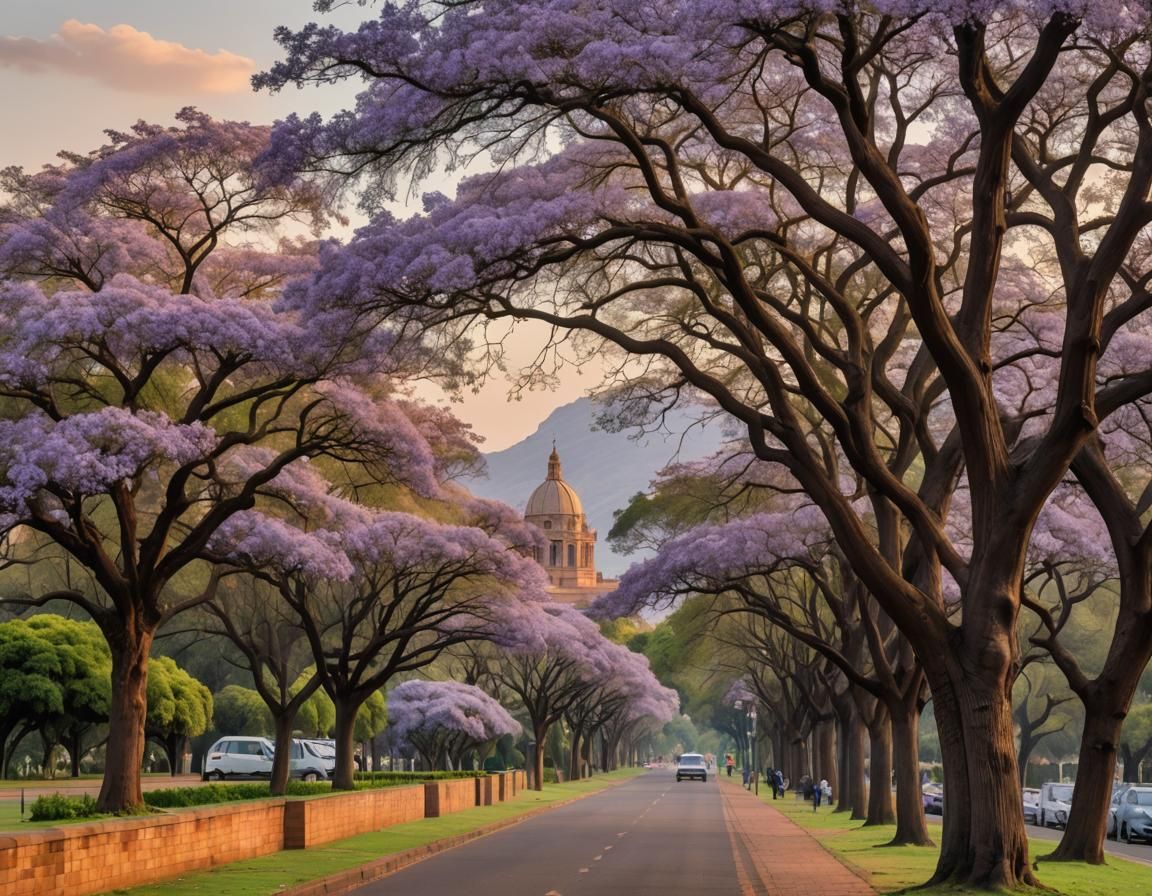 Pretoria: Union Buildings in Jacaranda Bloom, Impasto