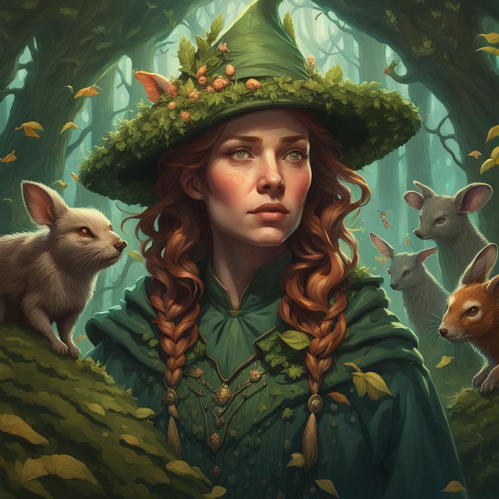 Hedge Witch Portrait in Hyperdetailed Forest Art