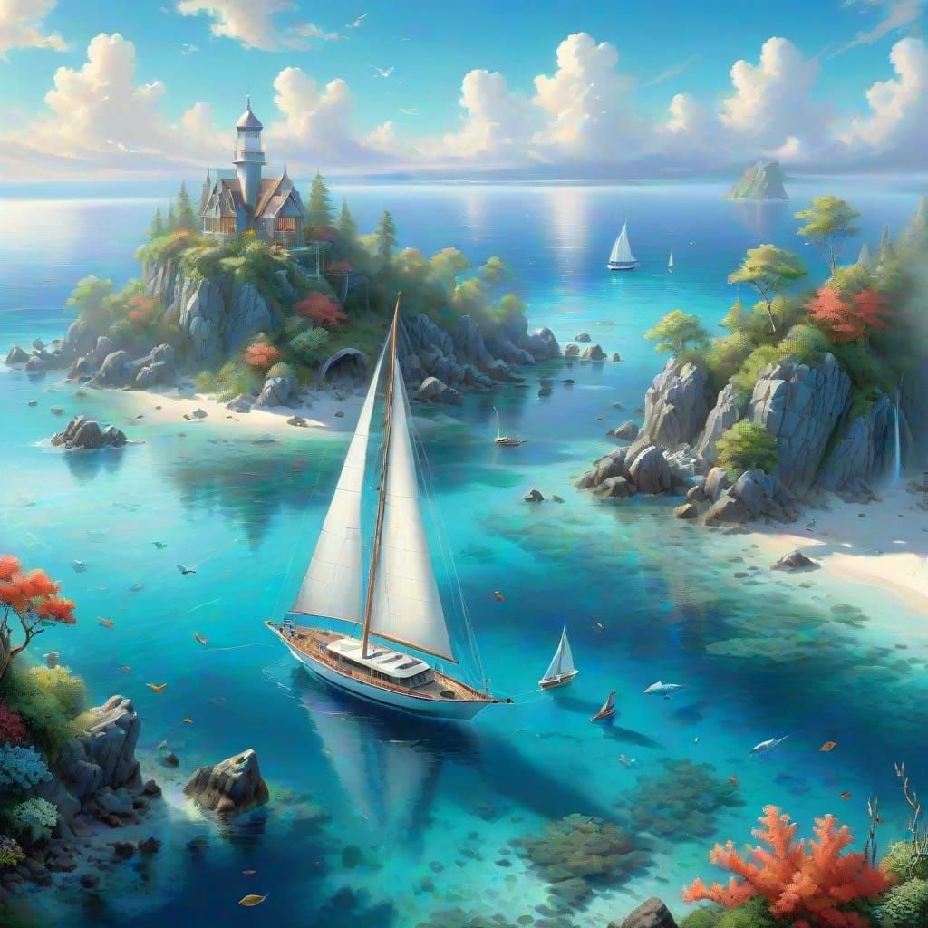 Serene Yacht Anchored in Tropical Paradise Reef