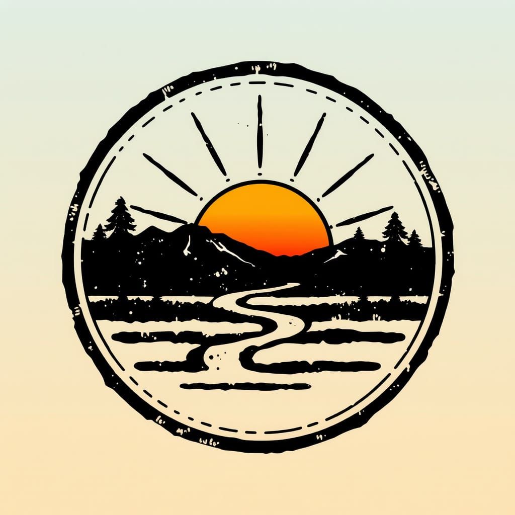 Rough Retro Sunrise Schematic Stamp Design